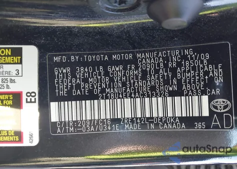 2010 Toyota Corolla Le z USA, uszkodzony, nr VIN 2T1BU4EE4AC313326